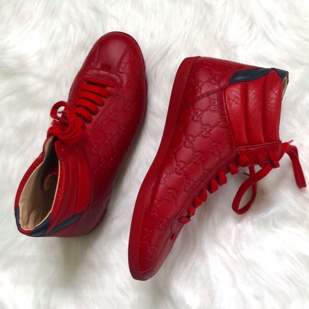 Gucci Men's Red High Top Sneakers Size 8.5 - Picture 5 of 14